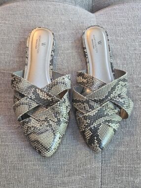 Worthington Women's Snake-Print Slip-On Mules in Beige and Black